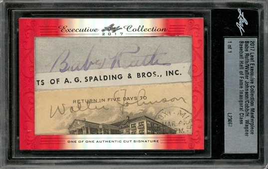 2017 Leaf "Executive Collection" Masterpiece Signed Cuts Card (#1/1) – Featuring the Signatures of Ruth, Johnson, Cobb and Wagner